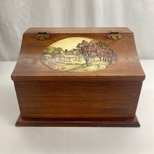 Vintage Wooden Box with Scenic Inlay